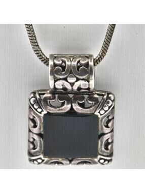 Vintage Sterling Silver Black Onyx Pendant Necklace 925 Thailand